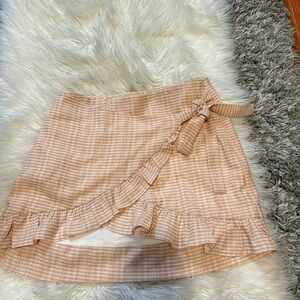 Cream Gingham Wrap mini skirt